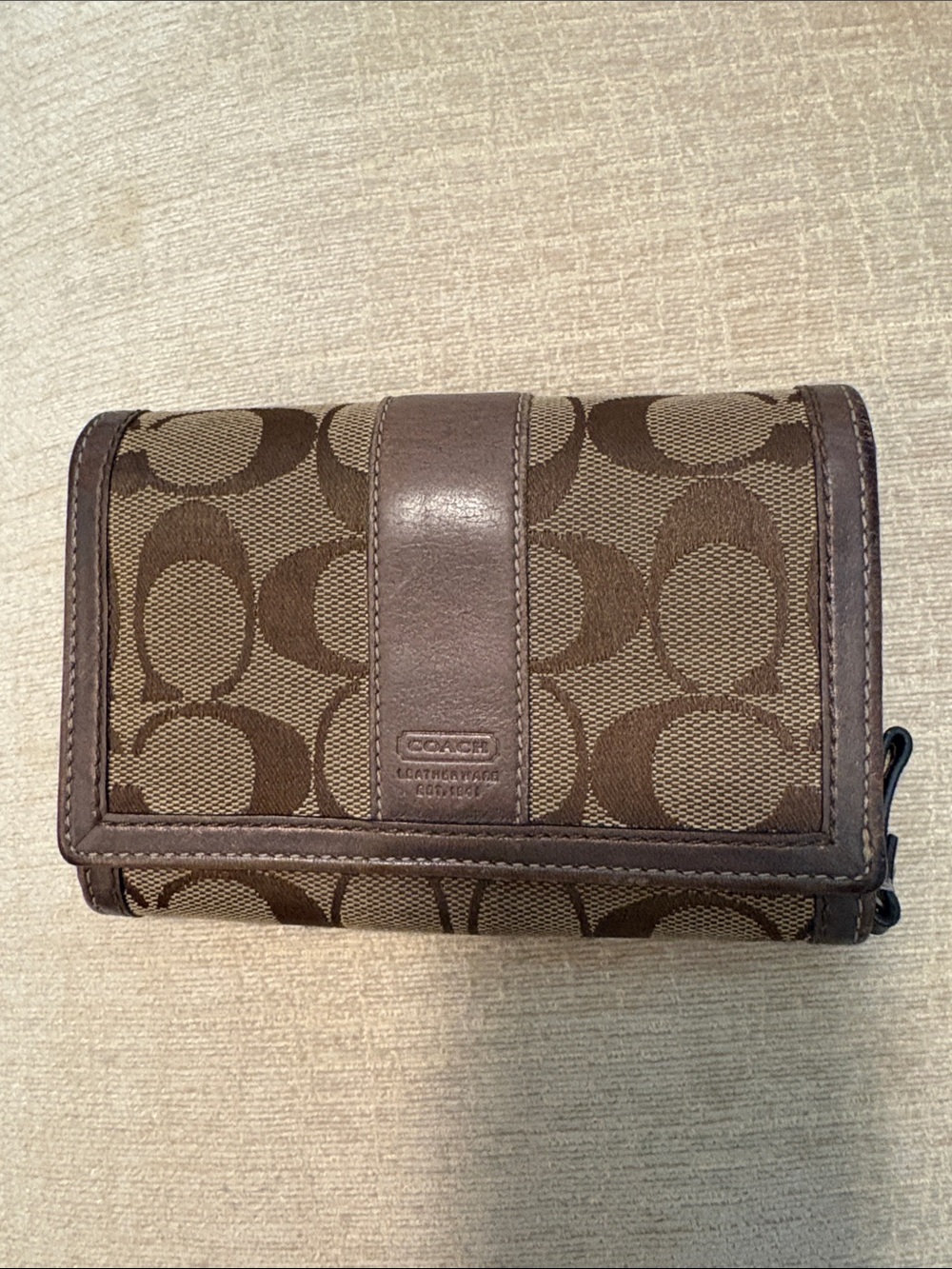 Coach Brown Signature Canvas Trifold Wallet